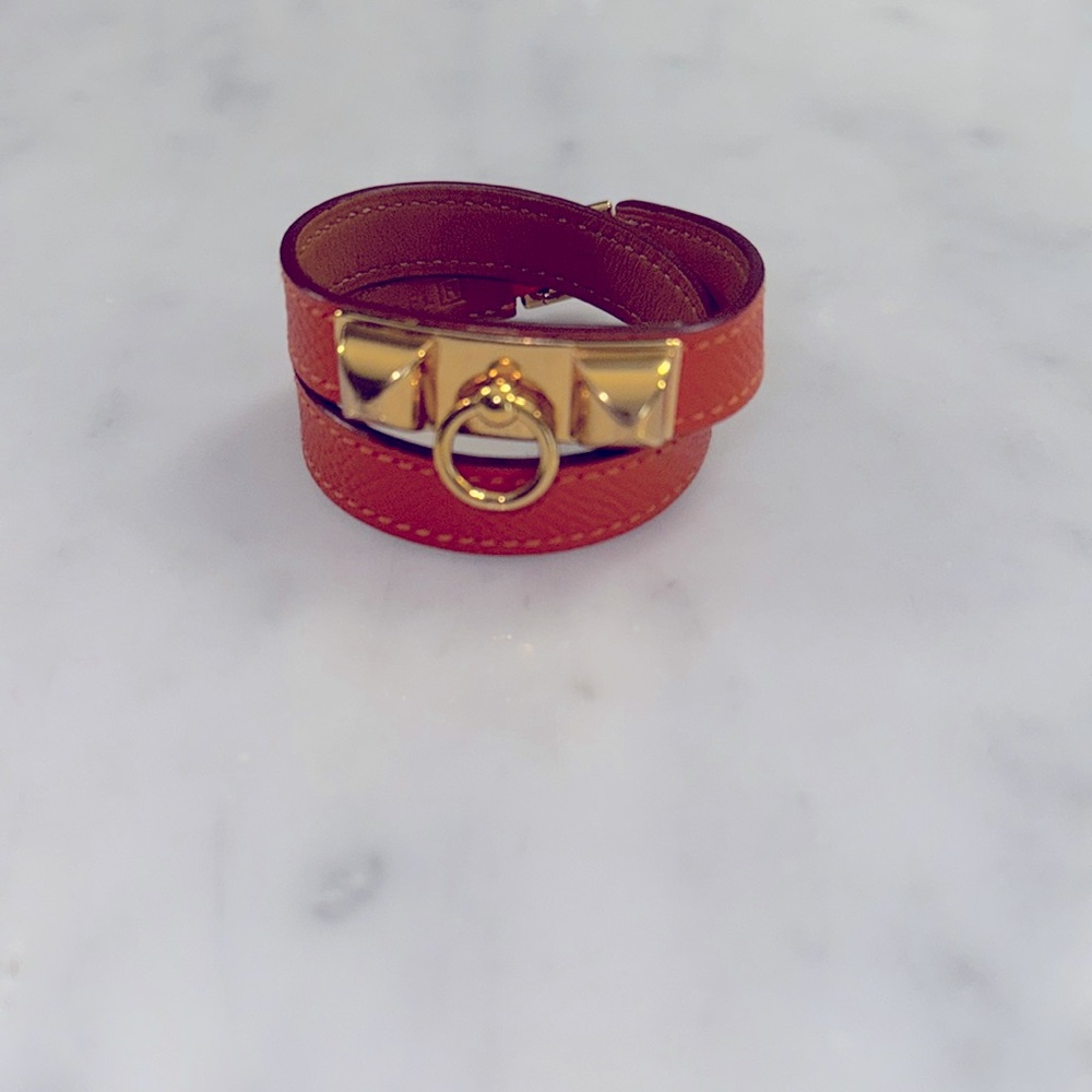 Hermes Rivale Double Tour Orange Bracelet Size XS